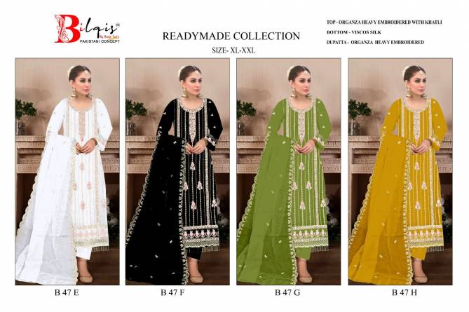 Bilqis B 47 E To H Heavy Embroidery Organza Pakistani Readymade Suits Wholesale Shop In Surat
